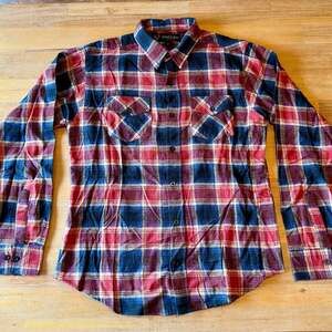 Hawk's Bay USA Red, Blue, and White Plaid Flannel Button-Down Shirt Medium